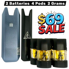 6 pc 2 Batteries 4 Pods 2 Grams Alpha THC Starter Package Vaping System