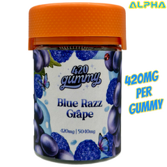 420MG Grape Blue Razz 5040mg THC Delta 8 Delta 9 Gummies 12 Count
