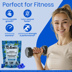 Blue Razz Optimize Creatine Monohydrate Gummies + Magnesium Complex Vegan Blend 120 Count