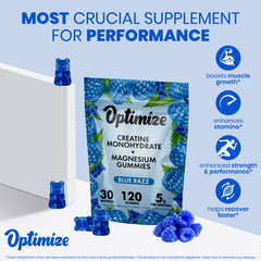 Blue Razz Optimize Creatine Monohydrate Gummies + Magnesium Complex Vegan Blend 120 Count