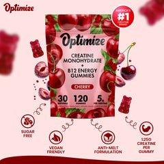Cherry Optimize Creatine Monohydrate Gummies + B12 Energy Vegan Blend 120 Count