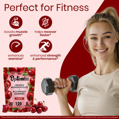 Cherry Optimize Creatine Monohydrate Gummies + B12 Energy Vegan Blend 120 Count