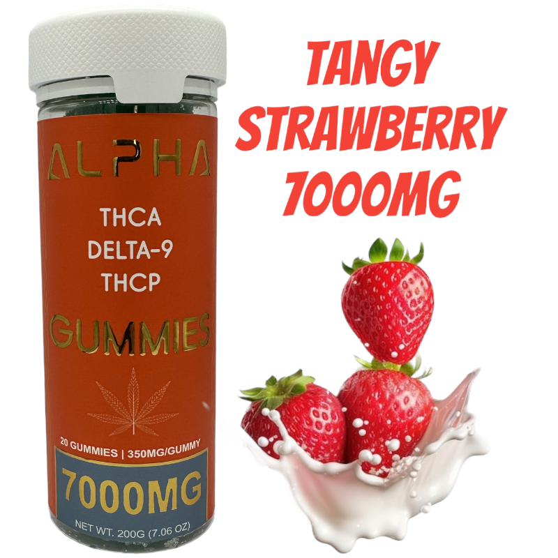 Alpha 7000mg THC Tangy Strawberry THCA THCP D9 Gummies 20 Count