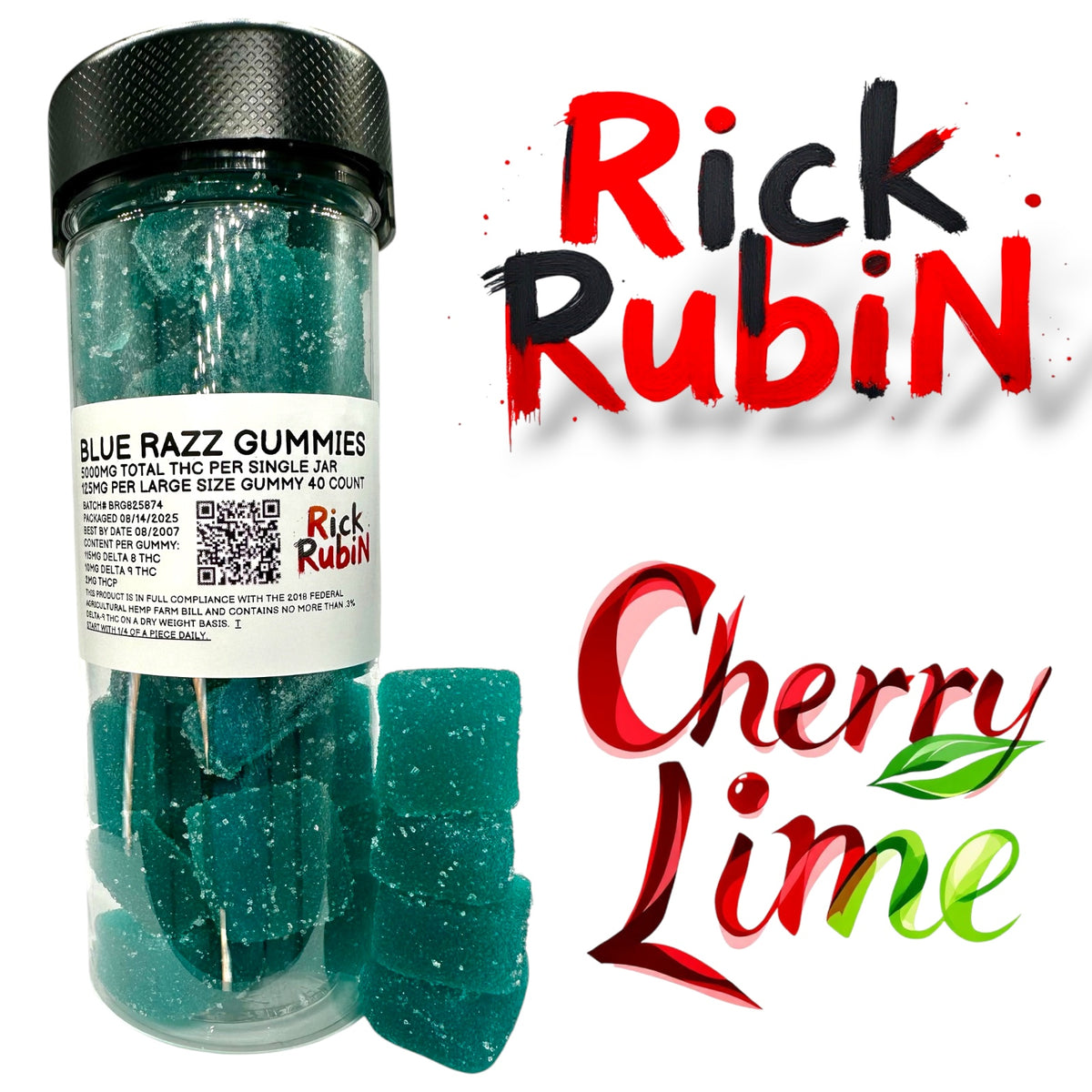 Cherry Lime THC Gummies D8 D9 THCP 5000mg 40 Ct
