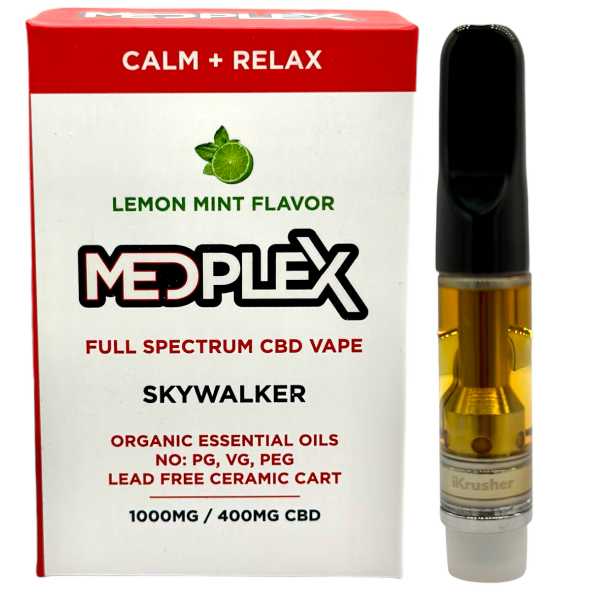 MedPlex Lemon Mint Skywalker OG CBD Vape 510 Thread Cartridge 1g 750mg