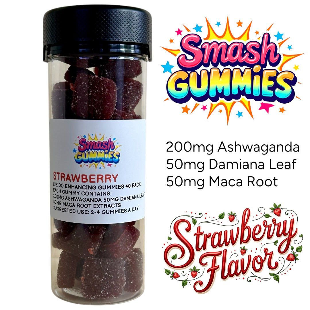 Smash Libido Sex Gummies Strawberry For Him/Her Ashwaganda Maca Root Damiana Leaf 40 Pack