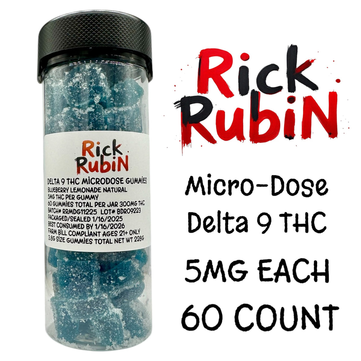 Rick Rubin Micro Dose Delta 9 THC Gummies Blueberry Lemonade 60 CT x 5mg each