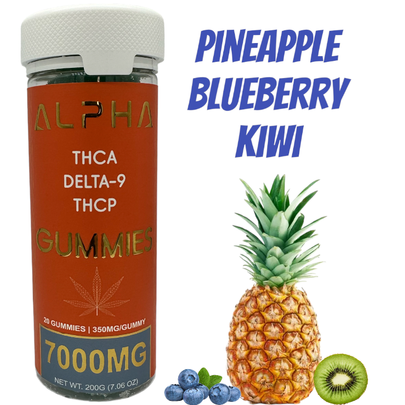 Alpha 7000mg Pineapple Blueberry THC THCA THCP D9 Gummies 20 Count