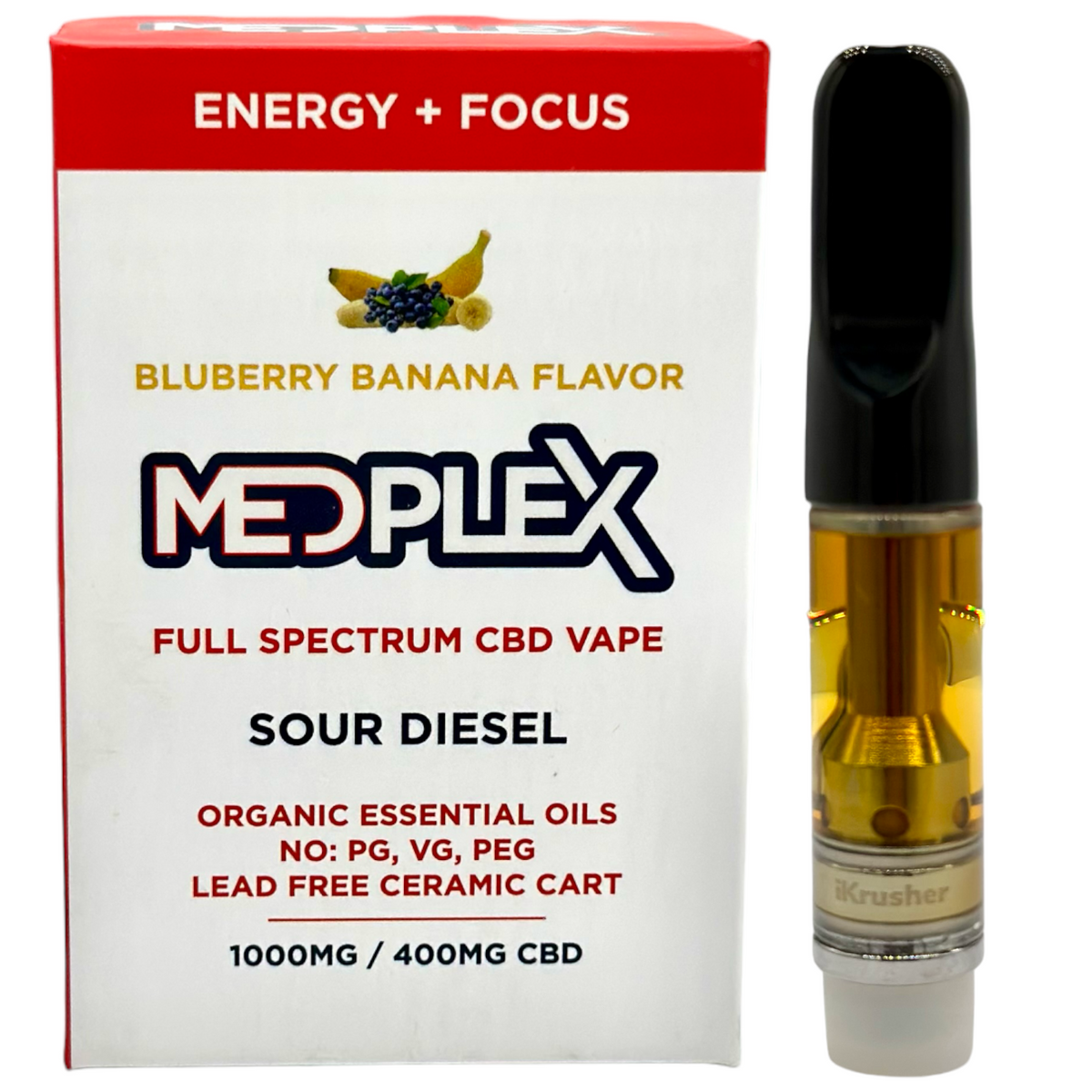 MedPlex Blueberry Banana Sour Diesel CBD Vape 510 Thread Cartridge 1g 750mg