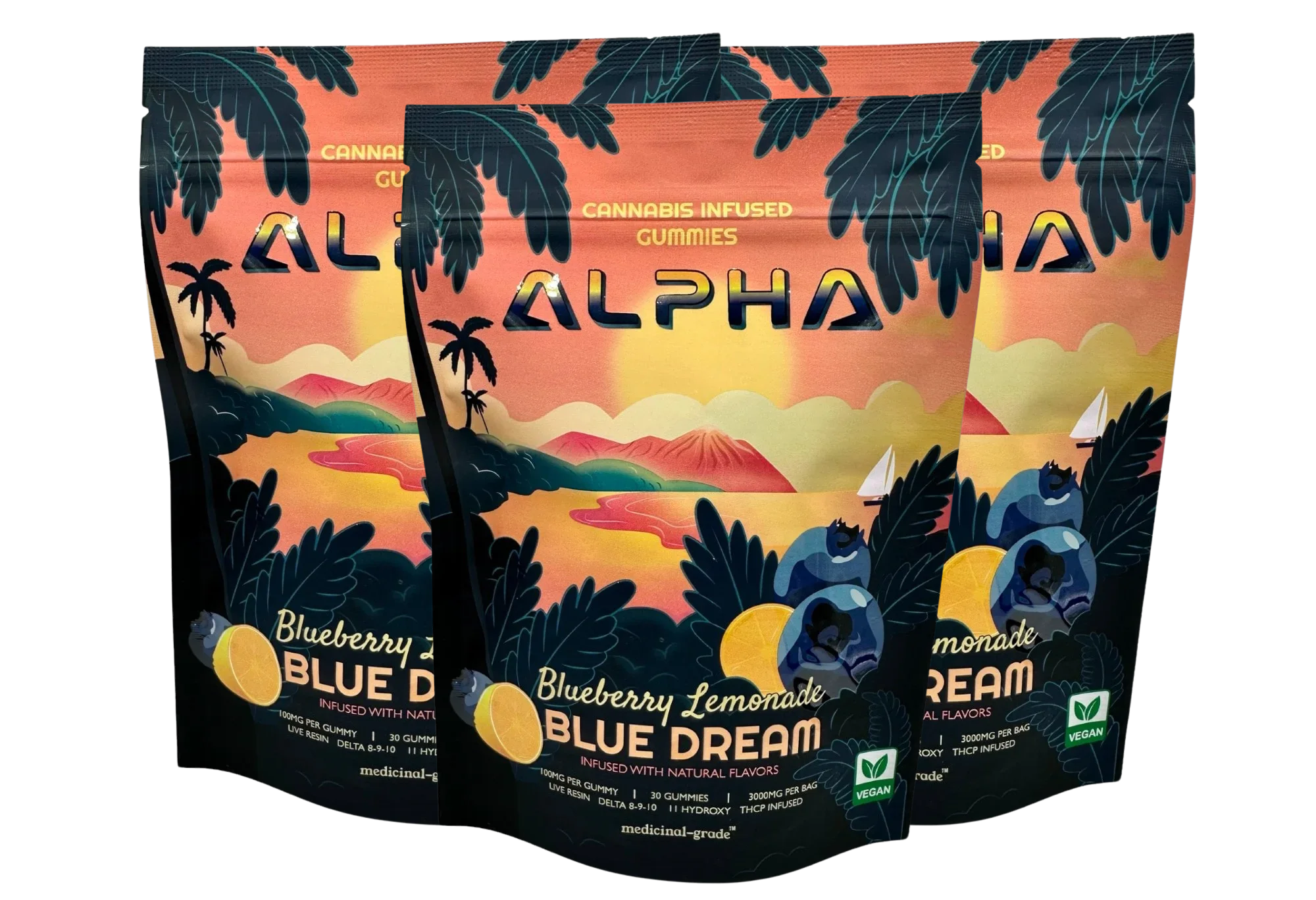 Alpha THC Gummies "Blueberry Lemonade Blue Dream" Vegan Blend 3000mg