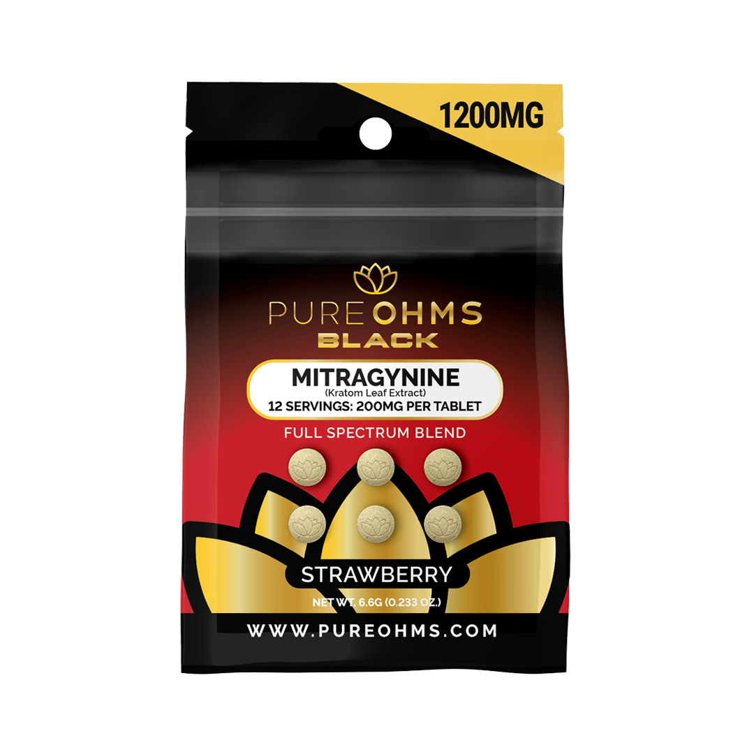 Strawberry Pure Ohms Black 200mg Mitragynine Kratom Tablet