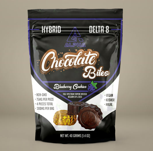 Chocolate Blueberry Alpha Delta 8 THC Vegan Bites 300mg 4 Count