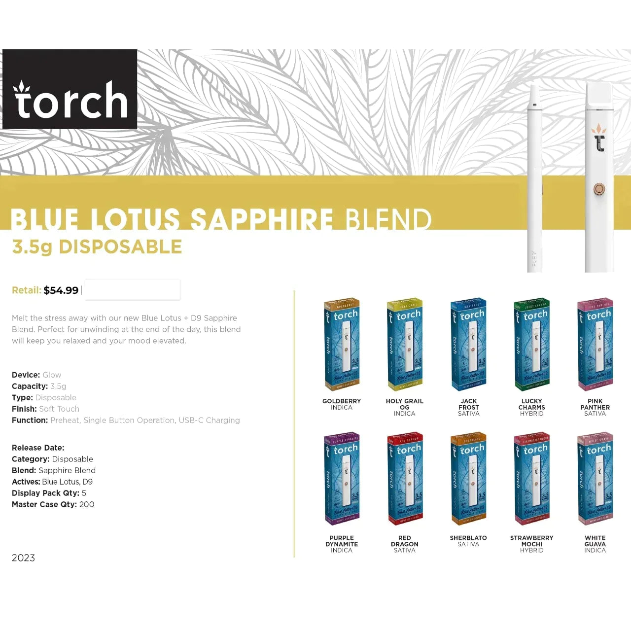 Blue Lotus White Guava Indica Torch Delta 9 THC Disposable Vape Pen 3.5g