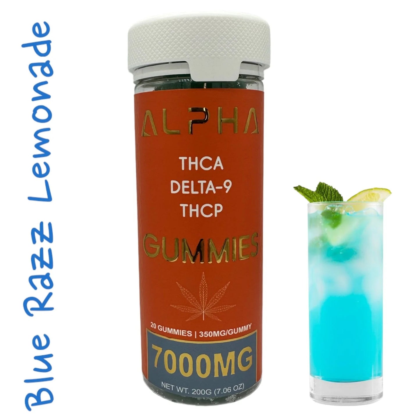 Alpha 7000mg Blue Razz Lemonade THC THCA THCP D9 Gummies 20 Count