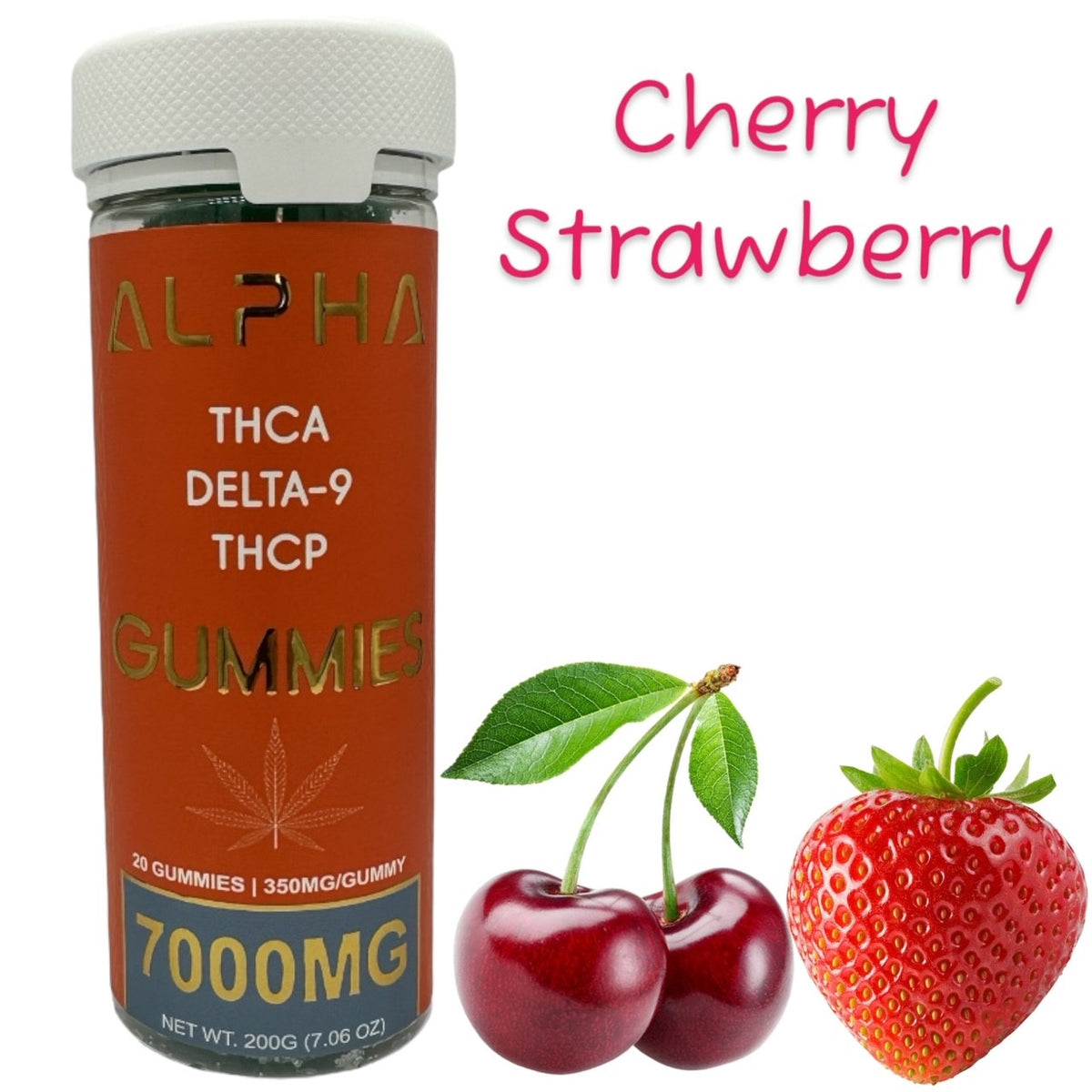 Alpha 7000mg THC Cherry Strawberry THCA THCP D9 Gummies 20 Count