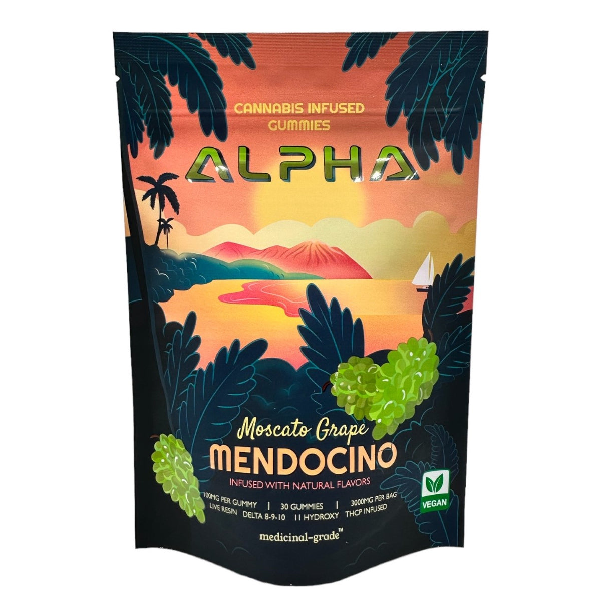 Alpha Moscato Green Grape 3000mg THC Blend Vegan Gummies 30 Pack