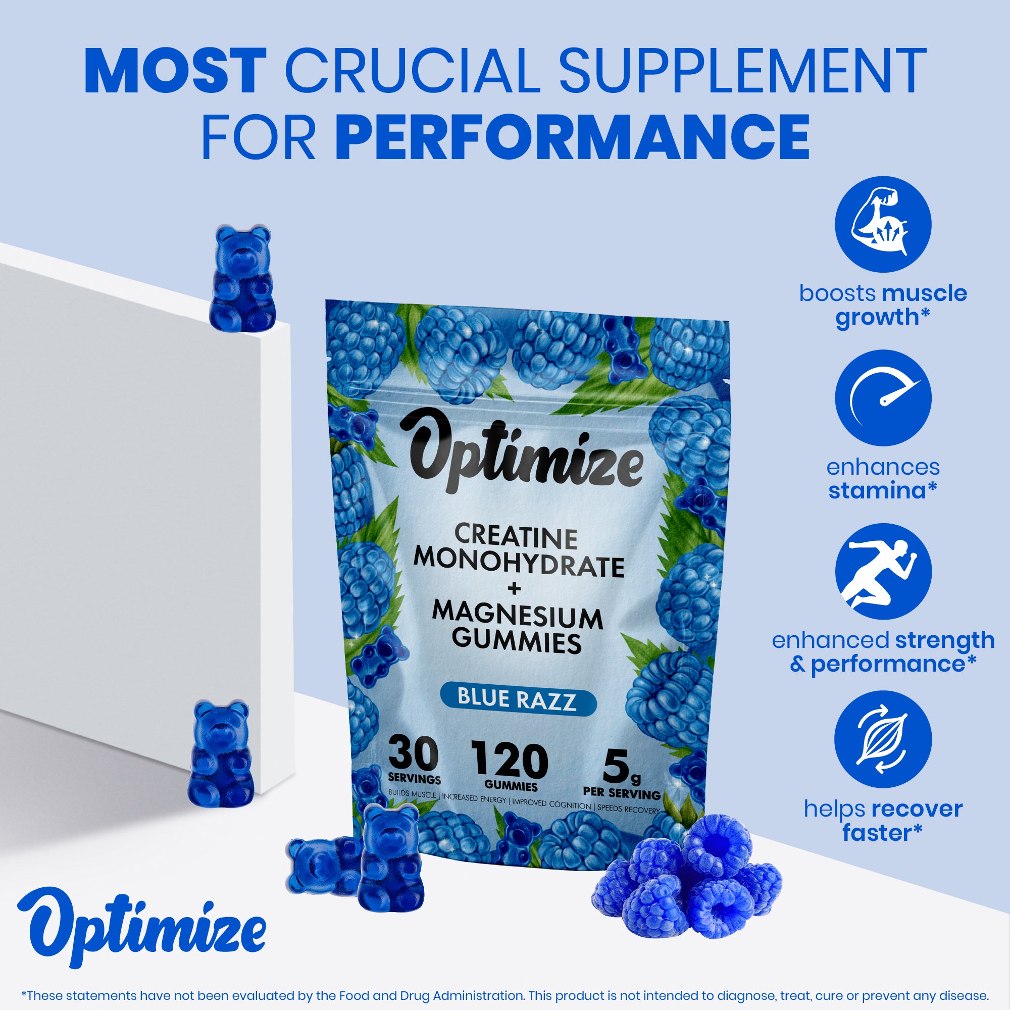 Blue Razz Optimize Creatine Monohydrate Gummies + Magnesium Complex Ve ...