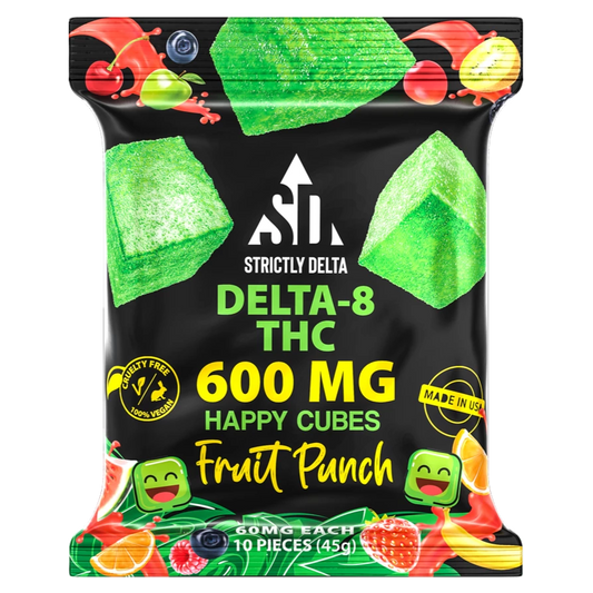 SD 600mg Fruit Punch Delta-8 THC Vegan Happy Cubes Gummies 10 Count