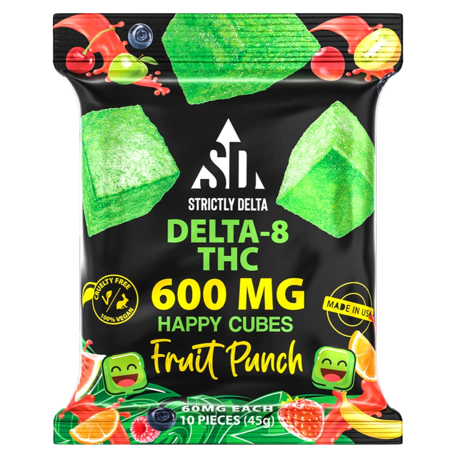 SD 600mg Fruit Punch Delta-8 THC Vegan Happy Cubes Gummies 10 Count