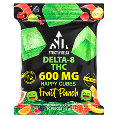 SD 600mg Fruit Punch Delta-8 THC Vegan Happy Cubes Gummies 10 Count