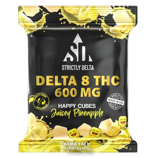 SD 600mg Juicy Pineapple Delta-8 THC Vegan Happy Cubes Gummies 10 Count