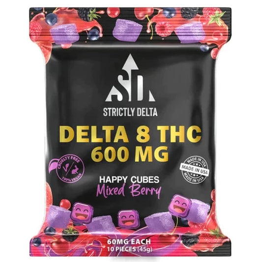 SD 600mg Mixed Berry Delta-8 THC Vegan Happy Cubes Gummies 10 Count