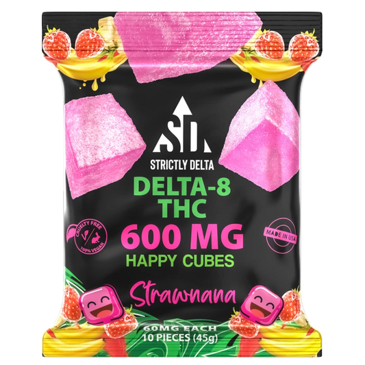 SD 600mg Strawnana Delta-8 THC Vegan Happy Cubes Gummies 10 Count