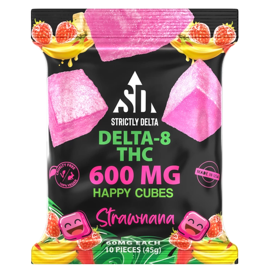 SD 600mg Strawnana Delta-8 THC Vegan Happy Cubes Gummies 10 Count