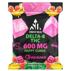 SD 600mg Strawnana Delta-8 THC Vegan Happy Cubes Gummies 10 Count