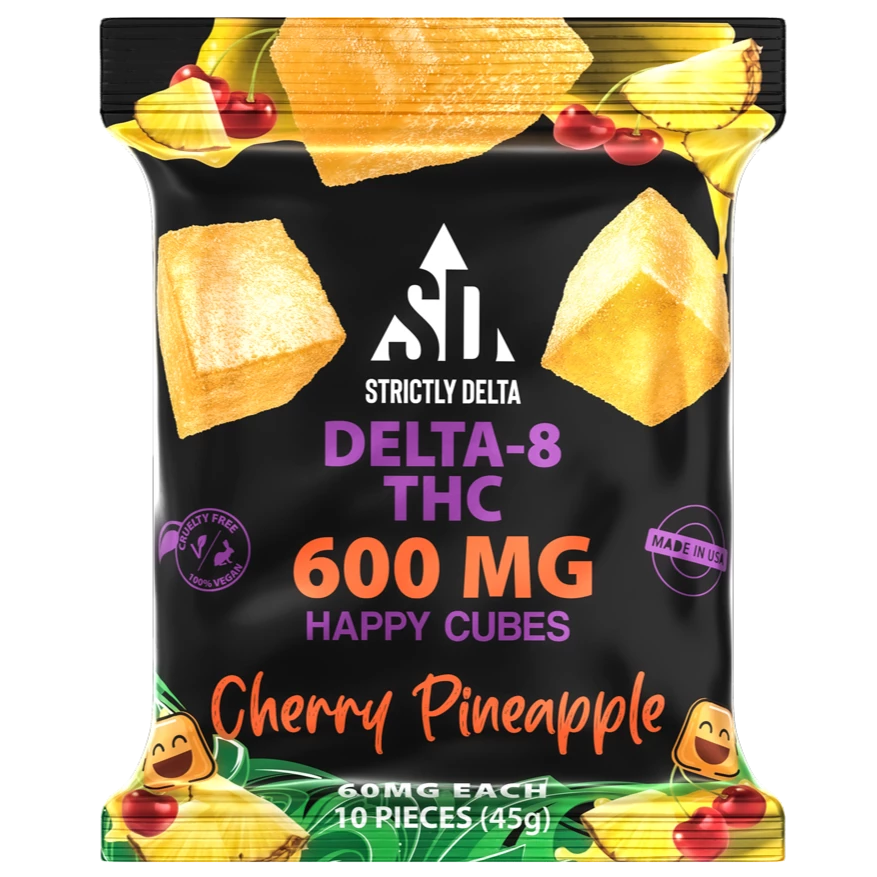 SD 600mg Cherry Pineapple Delta-8 THC Vegan Happy Cubes Gummies 10 Count