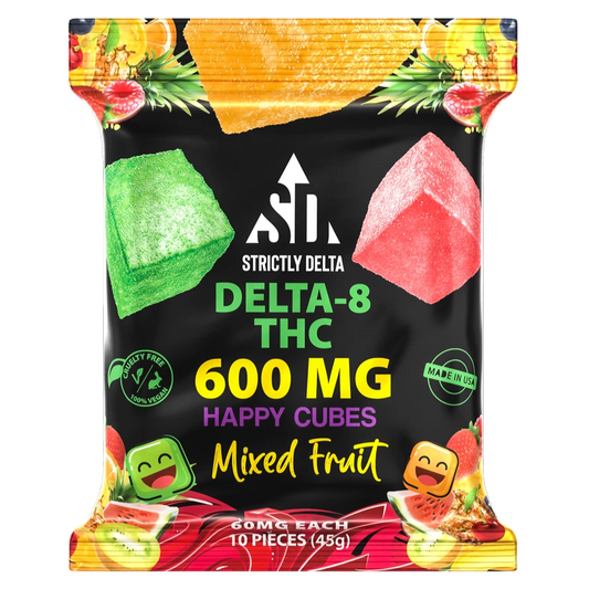 SD 600mg Mixed Fruit Delta-8 THC Vegan Happy Cubes Gummies 10 Count