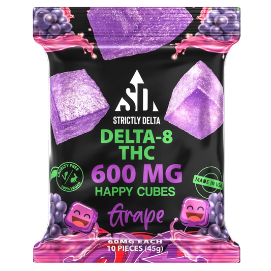 SD 600mg Purple Grape Delta-8 THC Vegan Happy Cubes Gummies 10 Count