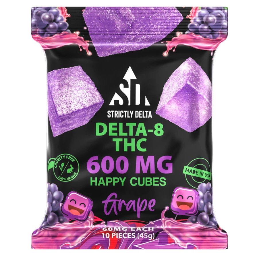 SD 600mg Purple Grape Delta-8 THC Vegan Happy Cubes Gummies 10 Count