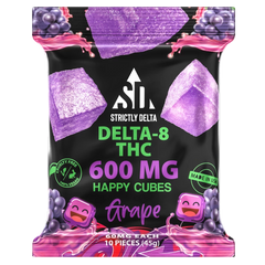 SD 600mg Purple Grape Delta-8 THC Vegan Happy Cubes Gummies 10 Count