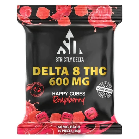 SD 600mg Raspberry Delta-8 THC Vegan Happy Cubes Gummies 10 Count