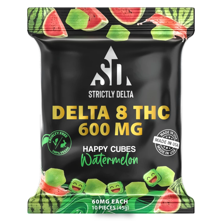 SD 600mg Watermelon Delta-8 THC Vegan Happy Cubes Gummies 10 Count