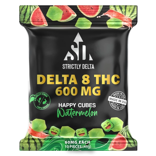 SD 600mg Watermelon Delta-8 THC Vegan Happy Cubes Gummies 10 Count